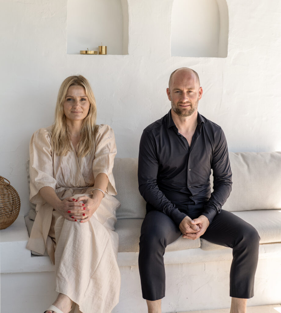 Portrait of Rienk Wiersma and Rebecca Wijsbeek, founders of I+Y, seated in a calm, minimalist setting reflecting the studio’s refined and human-centered design philosophy